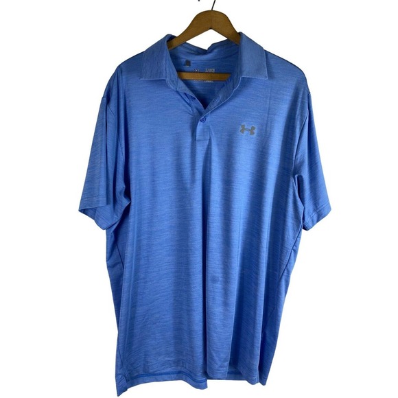 Under Armour XL Polo Shirt Crystal Lake Blue Knit Loose Fit Mens Short Sleeve - Picture 1 of 5